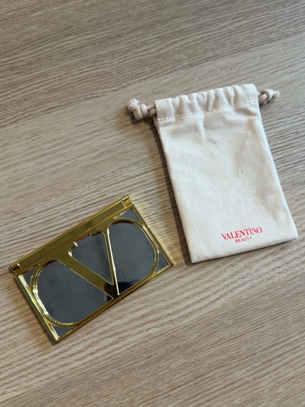 Valentino Gold Compact Makeup Mirror with Cream Pouch
